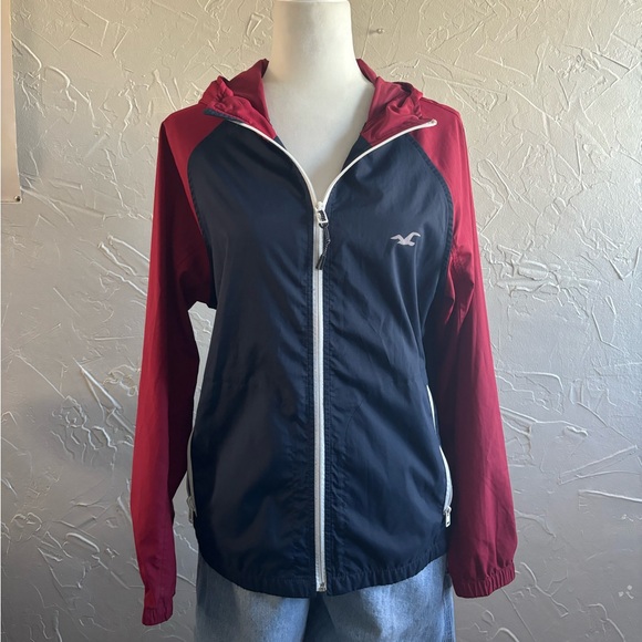 Hollister Red & Navy Blue Colorblock Windbreaker Jacket - Picture 5 of 5